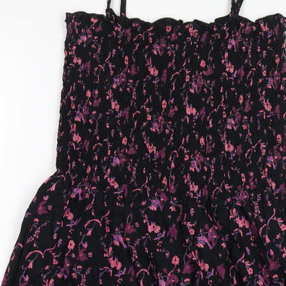 H&M Womens Black Floral Cotton A-Line Size 10 Square Neck Pullover