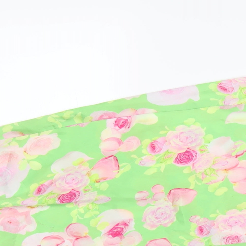ASOS Womens Green Floral Polyester A-Line Skirt Size 8 Zip