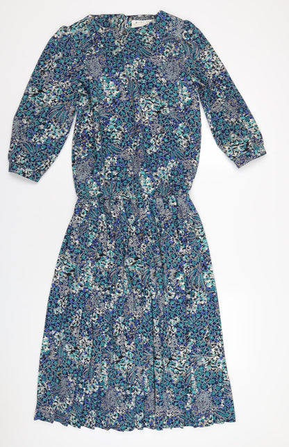 Berkertex Womens Blue Geometric Polyester A-Line Size 12 Round Neck Button