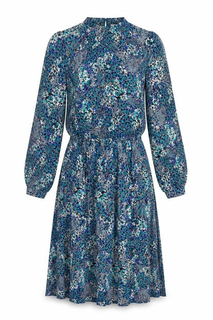 Berkertex Womens Blue Geometric Polyester A-Line Size 12 Round Neck Button