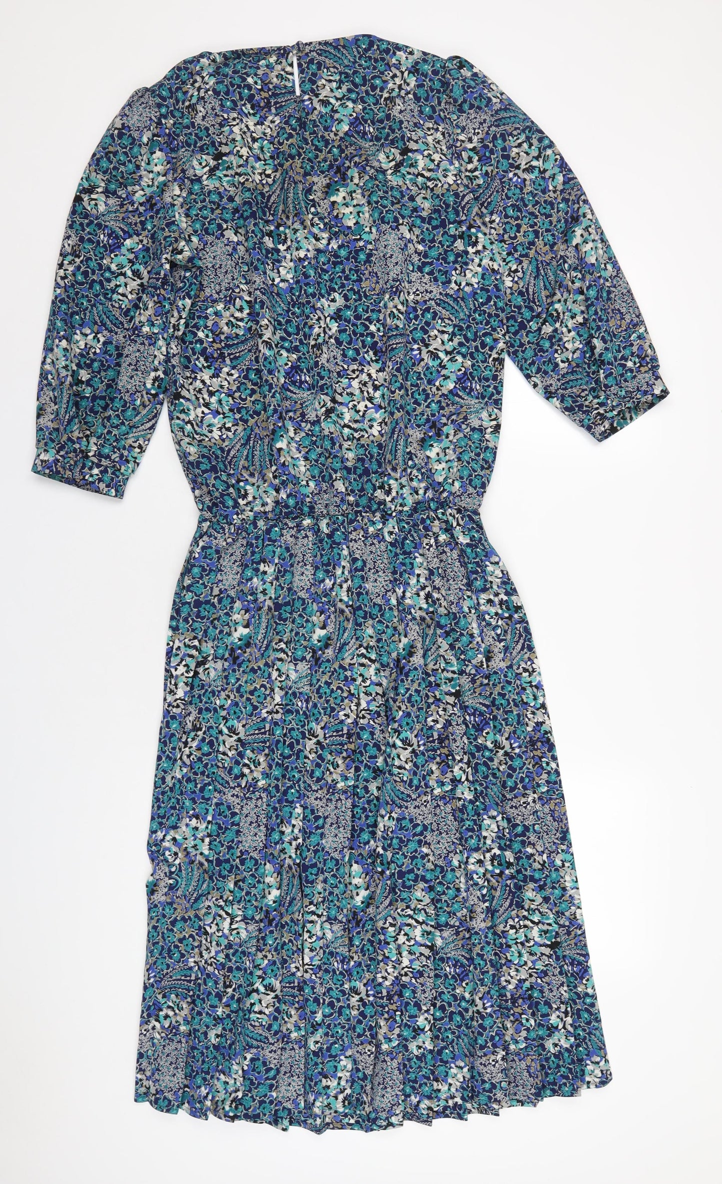 Berkertex Womens Blue Geometric Polyester A-Line Size 12 Round Neck Button