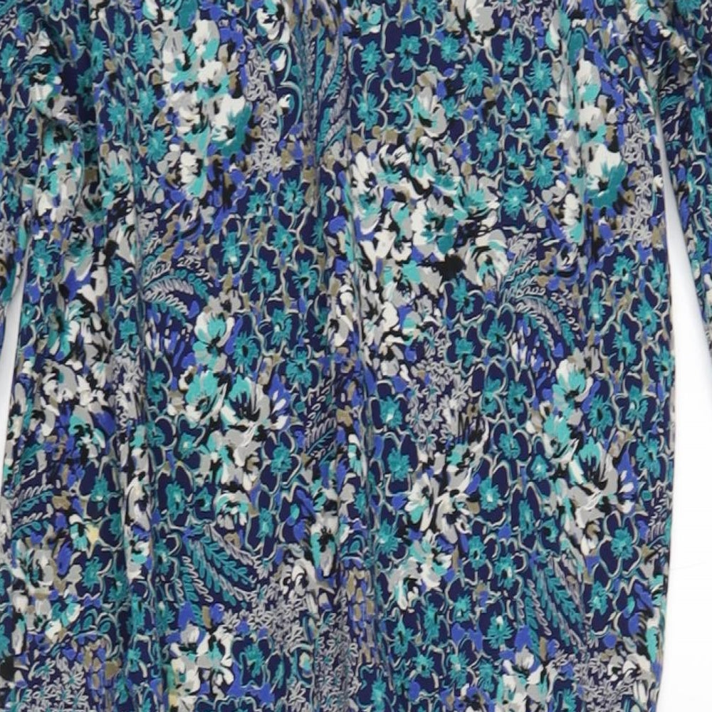 Berkertex Womens Blue Geometric Polyester A-Line Size 12 Round Neck Button