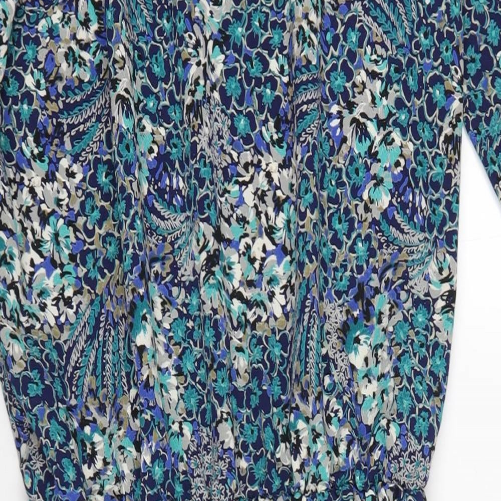 Berkertex Womens Blue Geometric Polyester A-Line Size 12 Round Neck Button