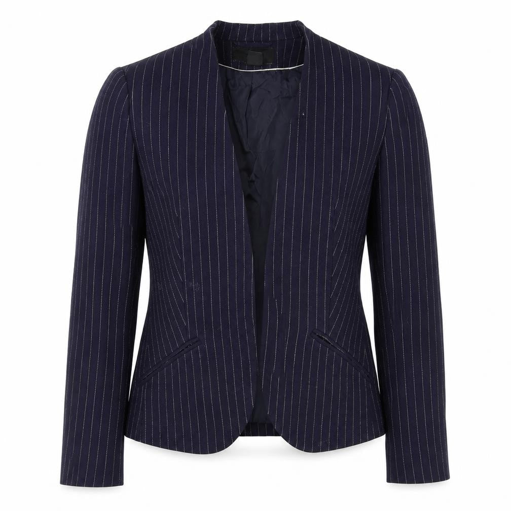 H&M Womens Blue Striped Jacket Blazer Size 8 - Open