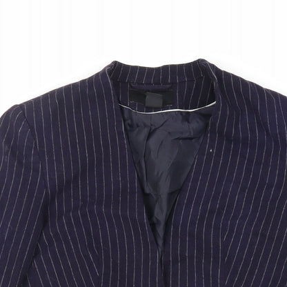 H&M Womens Blue Striped Jacket Blazer Size 8 - Open