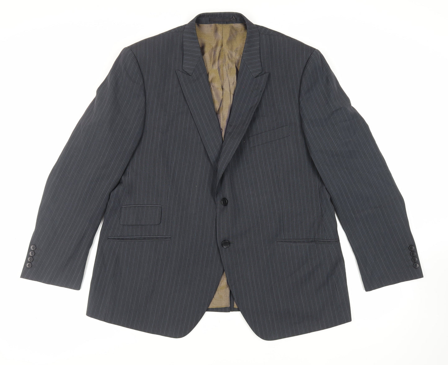 Autograph Mens Grey Striped Polyester Jacket Suit Jacket Size 46 Regular