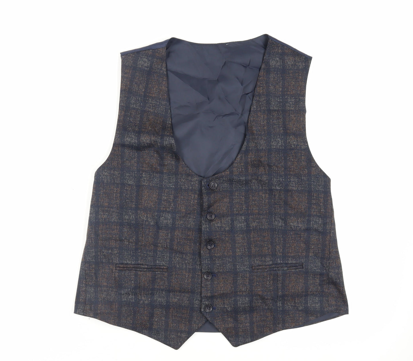 Wessi Mens Blue Geometric Polyester Jacket Suit Waistcoat Size 42 Regular
