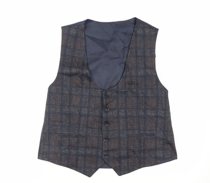 Wessi Mens Blue Geometric Polyester Jacket Suit Waistcoat Size 42 Regular