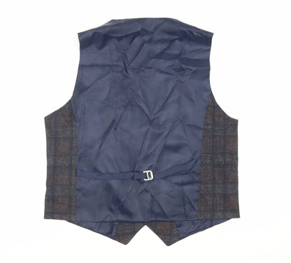 Wessi Mens Blue Geometric Polyester Jacket Suit Waistcoat Size 42 Regular