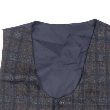 Wessi Mens Blue Geometric Polyester Jacket Suit Waistcoat Size 42 Regular