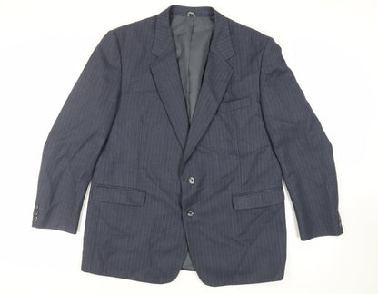 Pierre Marcel Mens Blue Striped Wool Jacket Suit Jacket Size 46 Regular