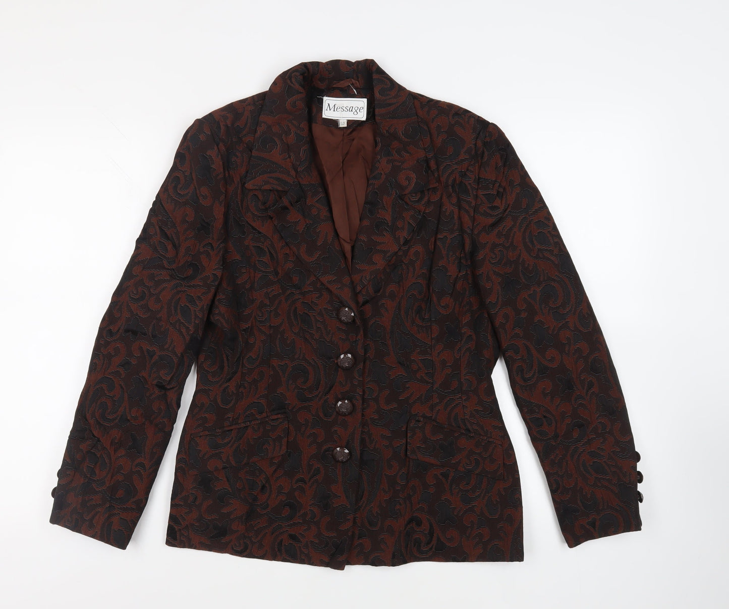 Message Womens Brown Paisley Jacket Blazer Size 14 Button