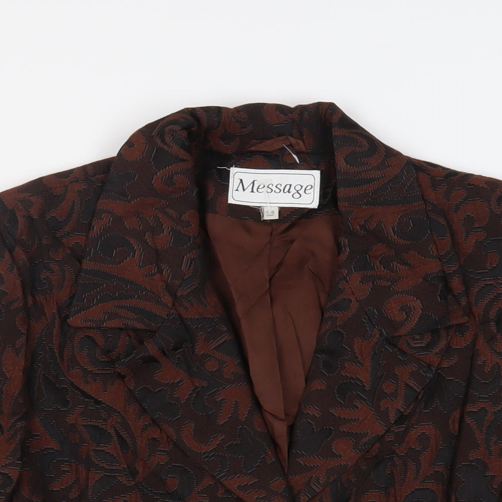 Message Womens Brown Paisley Jacket Blazer Size 14 Button