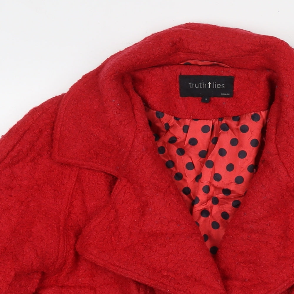 Truth & Lies Womens Red Pea Coat Coat Size 14 Zip