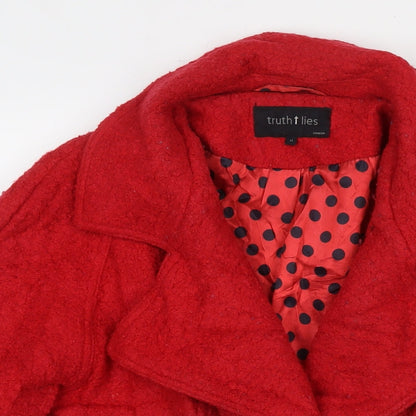 Truth & Lies Womens Red Pea Coat Coat Size 14 Zip