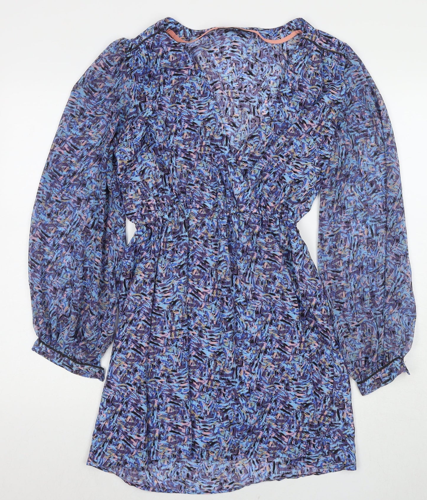 Miss Selfridge Womens Blue Geometric Polyester Fit & Flare Size 10 Round Neck Pullover