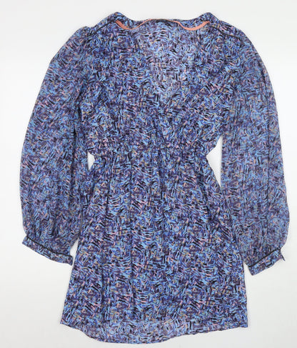 Miss Selfridge Womens Blue Geometric Polyester Fit & Flare Size 10 Round Neck Pullover