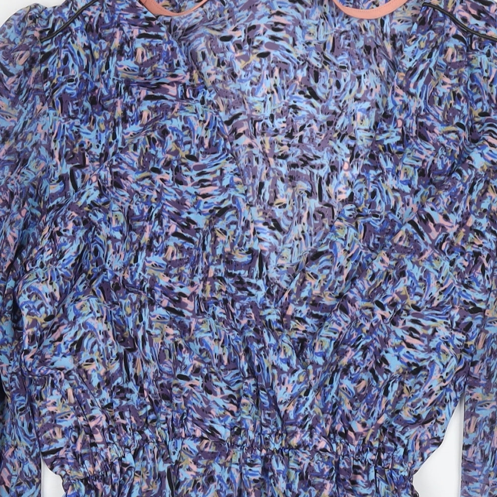 Miss Selfridge Womens Blue Geometric Polyester Fit & Flare Size 10 Round Neck Pullover