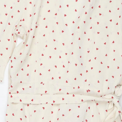 Vera & Lucy Womens White Geometric Polyester Wrap Dress Size M V-Neck Pullover - Hearts