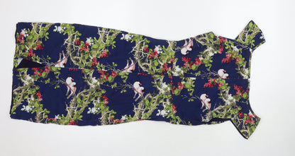 Jolie Moi Womens Multicoloured Floral Cotton Pencil Dress Size 10 Round Neck Zip - Birds