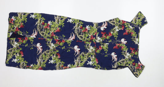 Jolie Moi Womens Multicoloured Floral Cotton Pencil Dress Size 10 Round Neck Zip - Birds