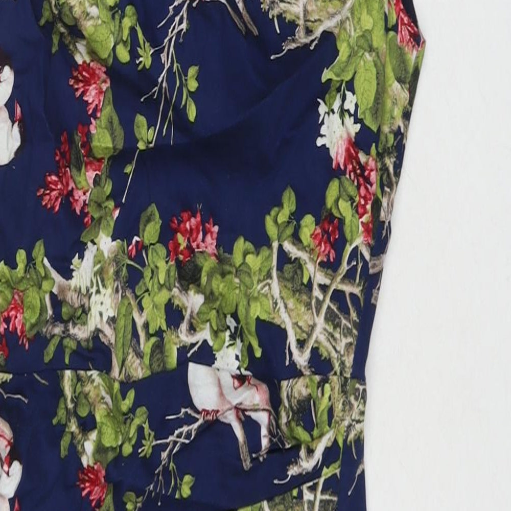 Jolie Moi Womens Multicoloured Floral Cotton Pencil Dress Size 10 Round Neck Zip - Birds