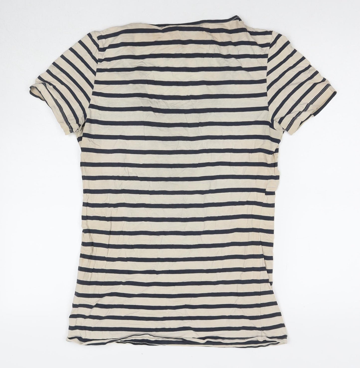 Mama:licious Womens Beige Striped Cotton Basic T-Shirt Size XL V-Neck