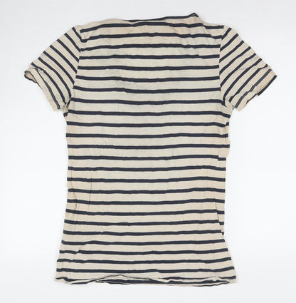 Mama:licious Womens Beige Striped Cotton Basic T-Shirt Size XL V-Neck