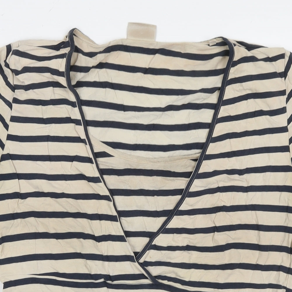 Mama:licious Womens Beige Striped Cotton Basic T-Shirt Size XL V-Neck