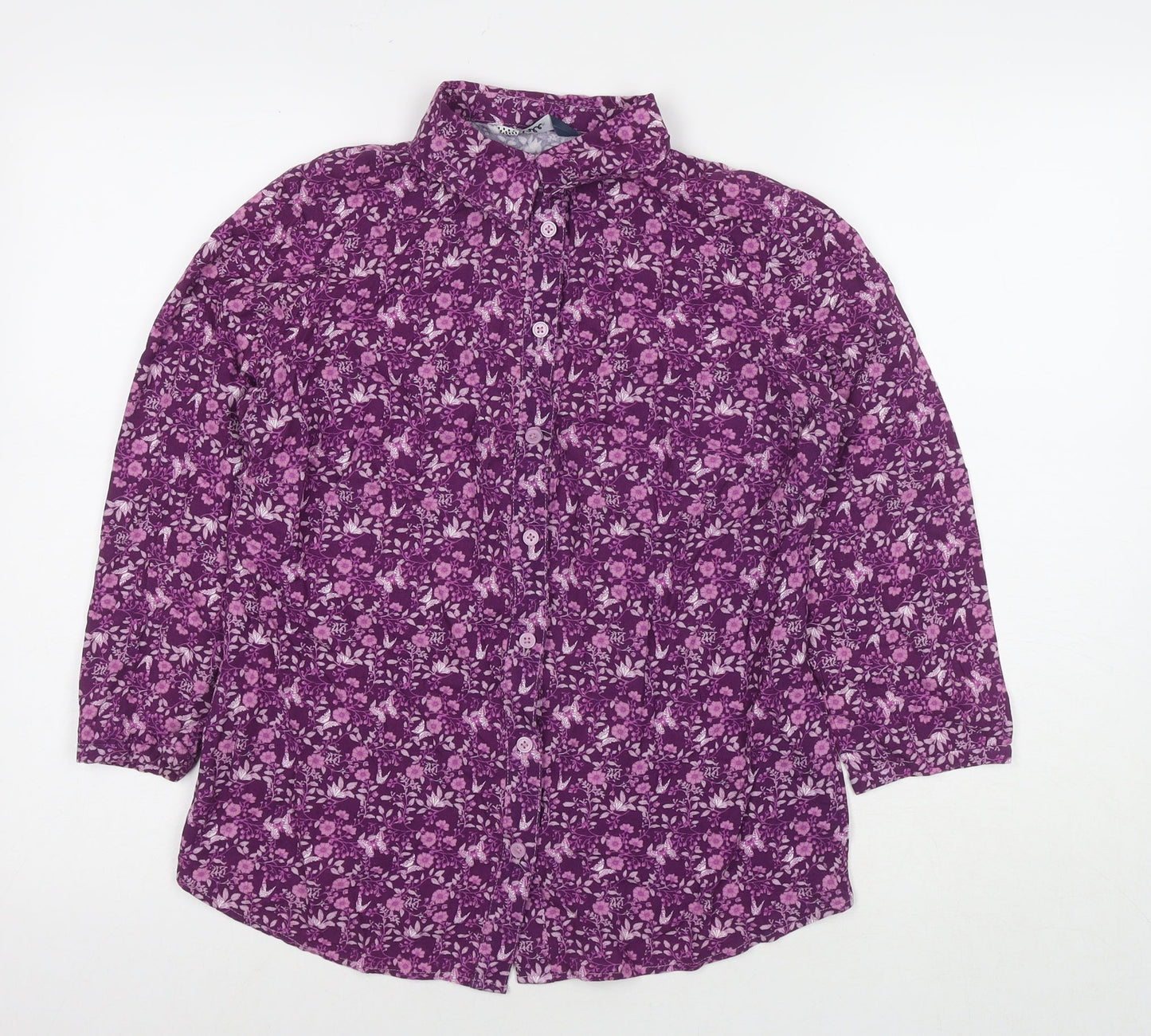 EWM Womens Pink Floral Viscose Basic Button-Up Size 10 Round Neck