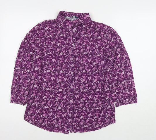 EWM Womens Pink Floral Viscose Basic Button-Up Size 10 Round Neck