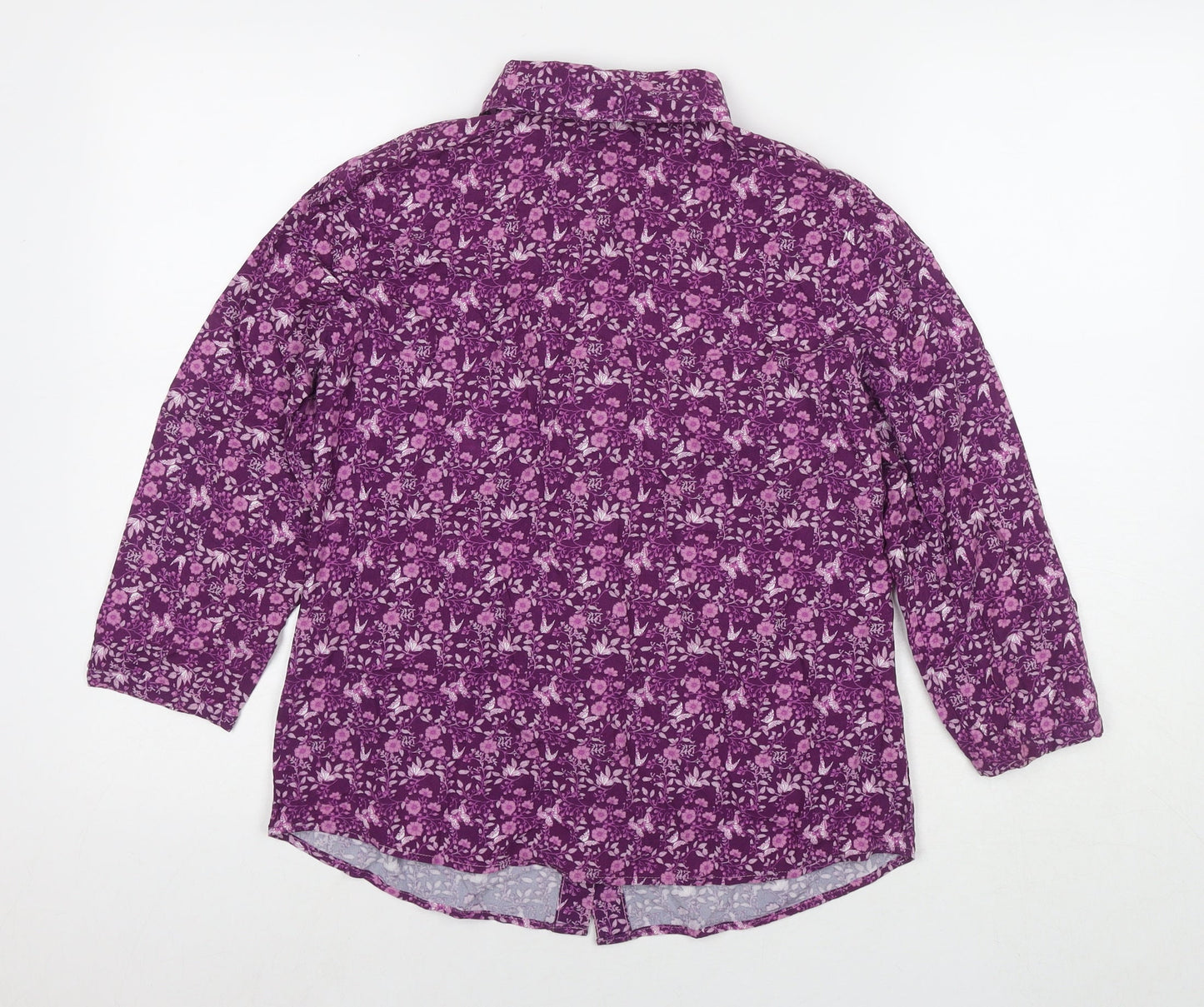 EWM Womens Pink Floral Viscose Basic Button-Up Size 10 Round Neck