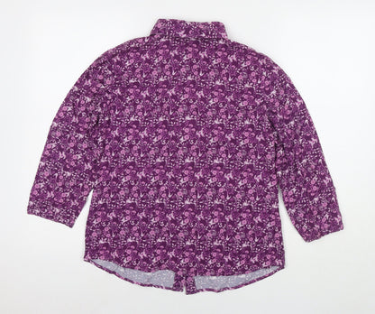 EWM Womens Pink Floral Viscose Basic Button-Up Size 10 Round Neck