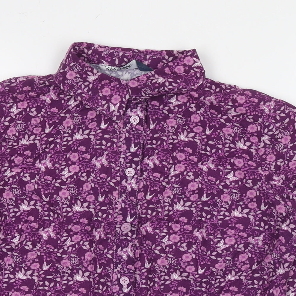 EWM Womens Pink Floral Viscose Basic Button-Up Size 10 Round Neck