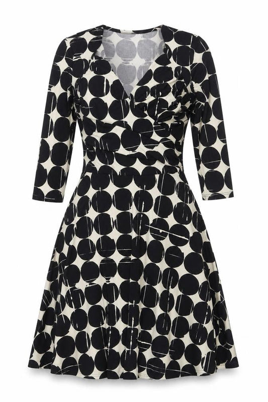Leota Womens Black Polka Dot Polyester Fit & Flare Size S V-Neck Pullover