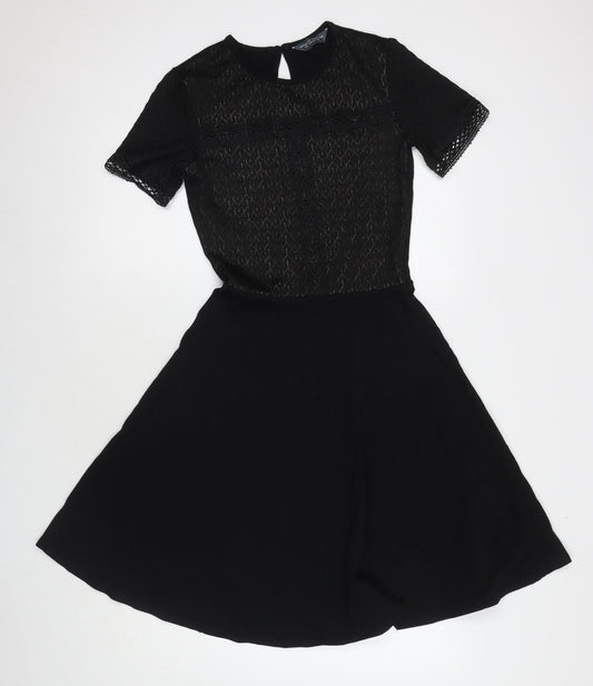 Dorothy Perkins Womens Black Geometric Cotton A-Line Size 8 Round Neck Pullover