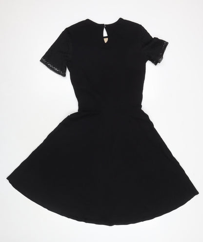 Dorothy Perkins Womens Black Geometric Cotton A-Line Size 8 Round Neck Pullover