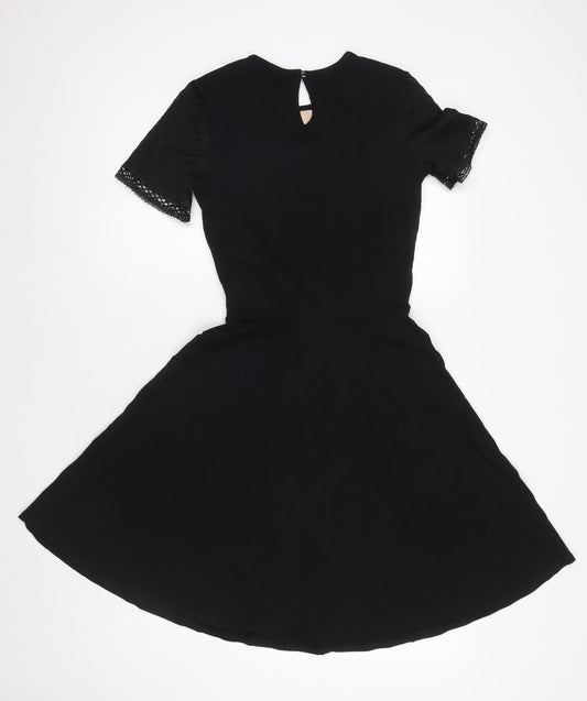 Dorothy Perkins Womens Black Geometric Cotton A-Line Size 8 Round Neck Pullover