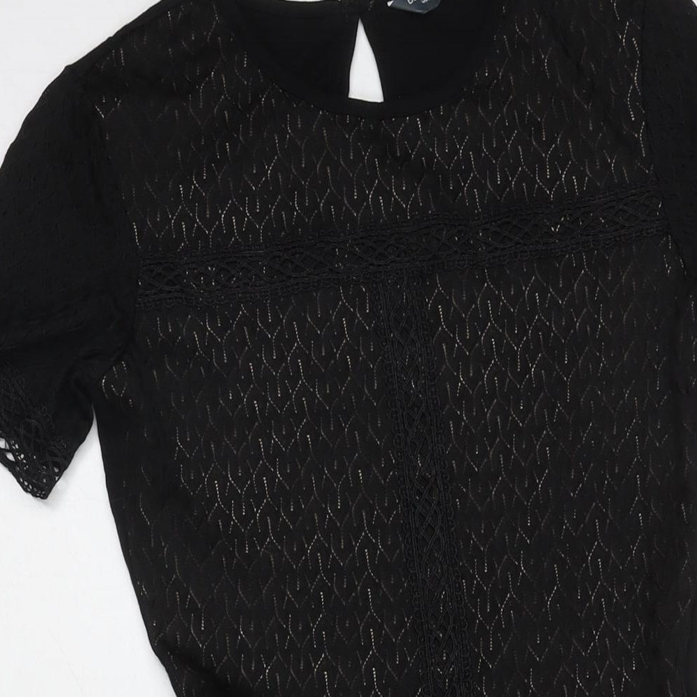 Dorothy Perkins Womens Black Geometric Cotton A-Line Size 8 Round Neck Pullover