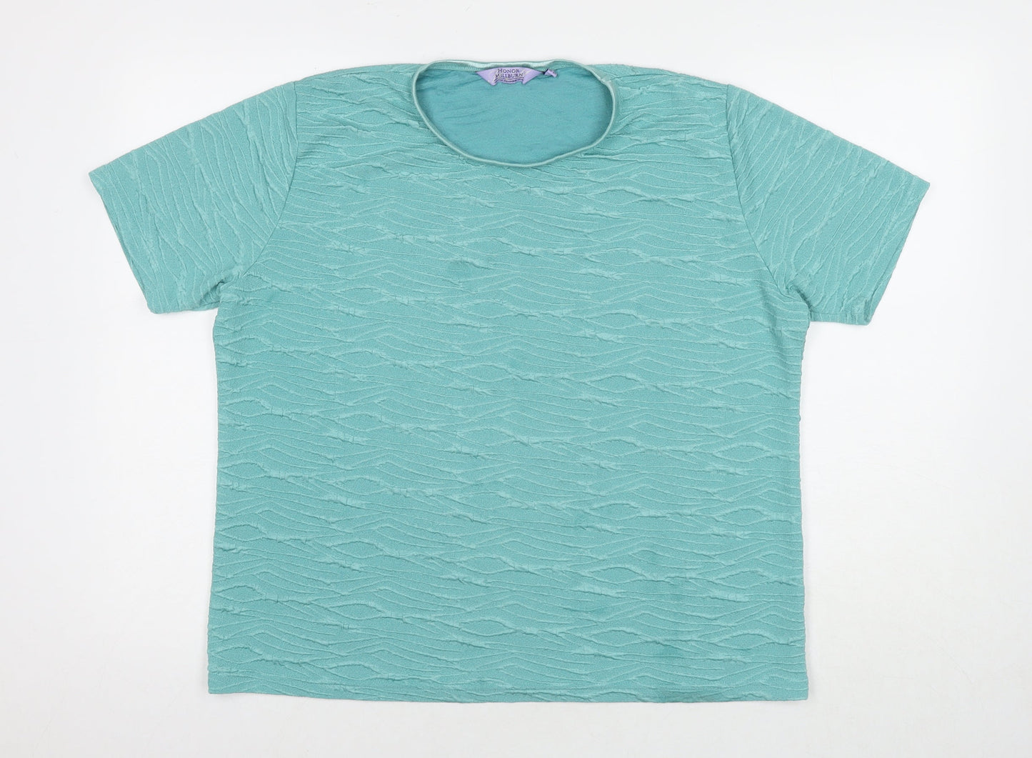 EWM Womens Blue Geometric Polyester Basic T-Shirt Size 18 Round Neck - Size 18-20