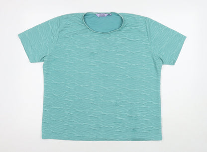 EWM Womens Blue Geometric Polyester Basic T-Shirt Size 18 Round Neck - Size 18-20