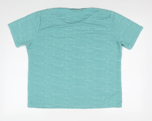 EWM Womens Blue Geometric Polyester Basic T-Shirt Size 18 Round Neck - Size 18-20