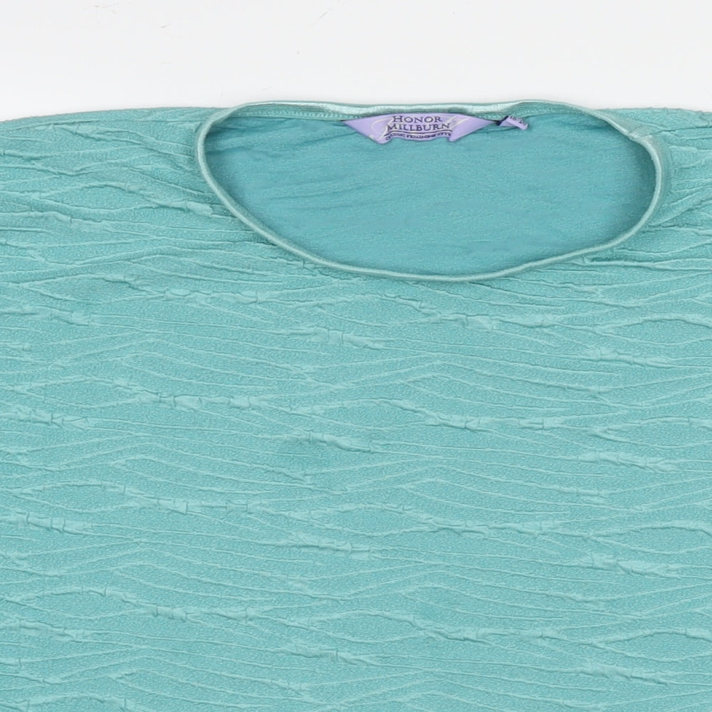 EWM Womens Blue Geometric Polyester Basic T-Shirt Size 18 Round Neck - Size 18-20