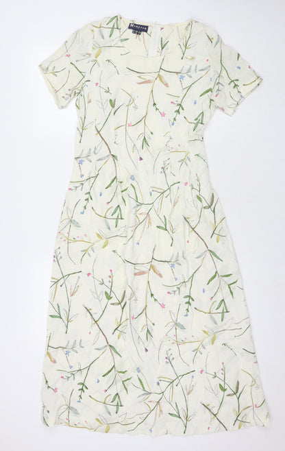 Monsoon Womens Beige Floral Polyester A-Line Size 10 Round Neck Zip