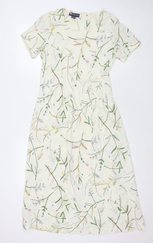 Monsoon Womens Beige Floral Polyester A-Line Size 10 Round Neck Zip