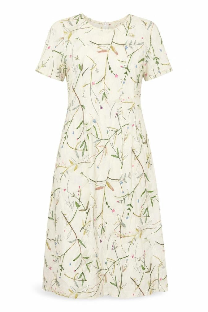 Monsoon Womens Beige Floral Polyester A-Line Size 10 Round Neck Zip
