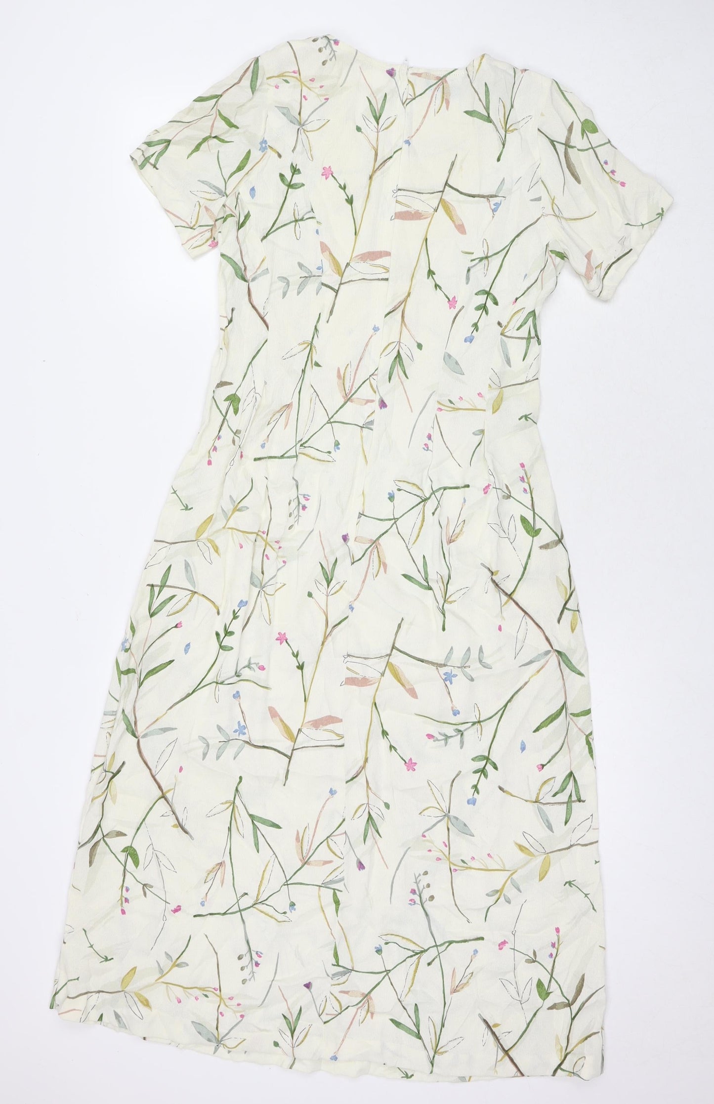 Monsoon Womens Beige Floral Polyester A-Line Size 10 Round Neck Zip