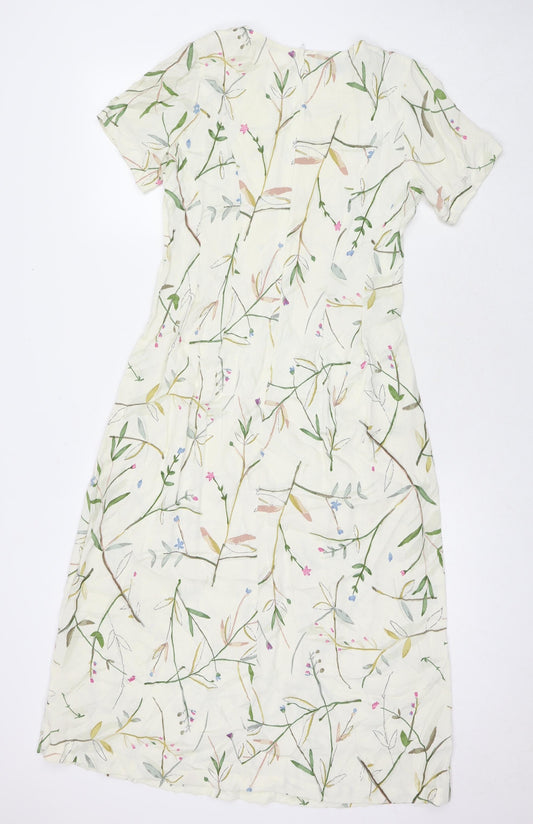 Monsoon Womens Beige Floral Polyester A-Line Size 10 Round Neck Zip