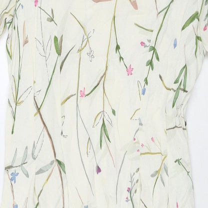 Monsoon Womens Beige Floral Polyester A-Line Size 10 Round Neck Zip