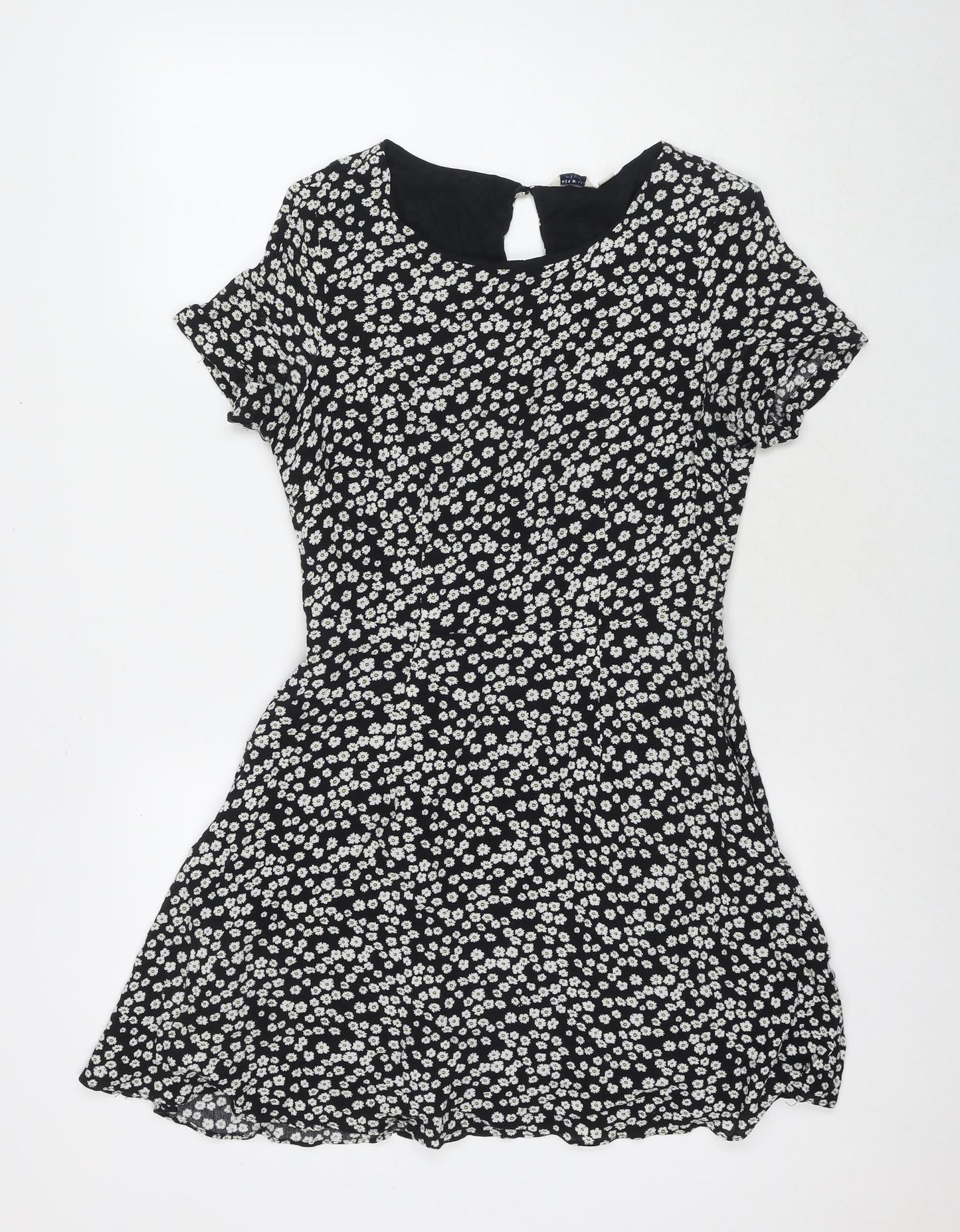 Jack Wills Womens Black Floral Viscose Fit & Flare Size 10 Round Neck Pullover